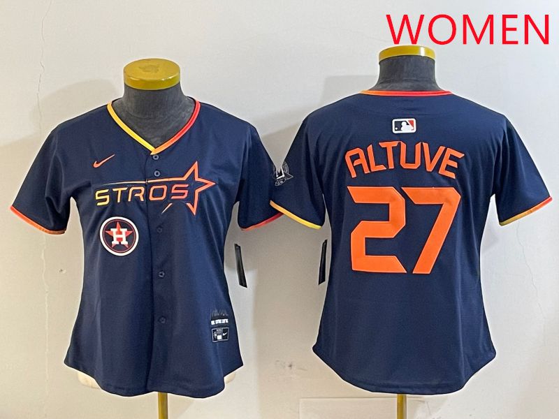 Women Houston Astros #27 Altuve Drak Blue Three generations Joint Name 2025 Nike MLB Jersey style 41012->women mlb jersey->Women Jersey
